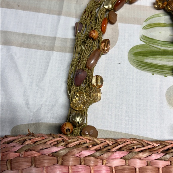 Cappelli Straworld woven straw tote bag with beaded handles Pink medium Y2K - Picture 3 of 8